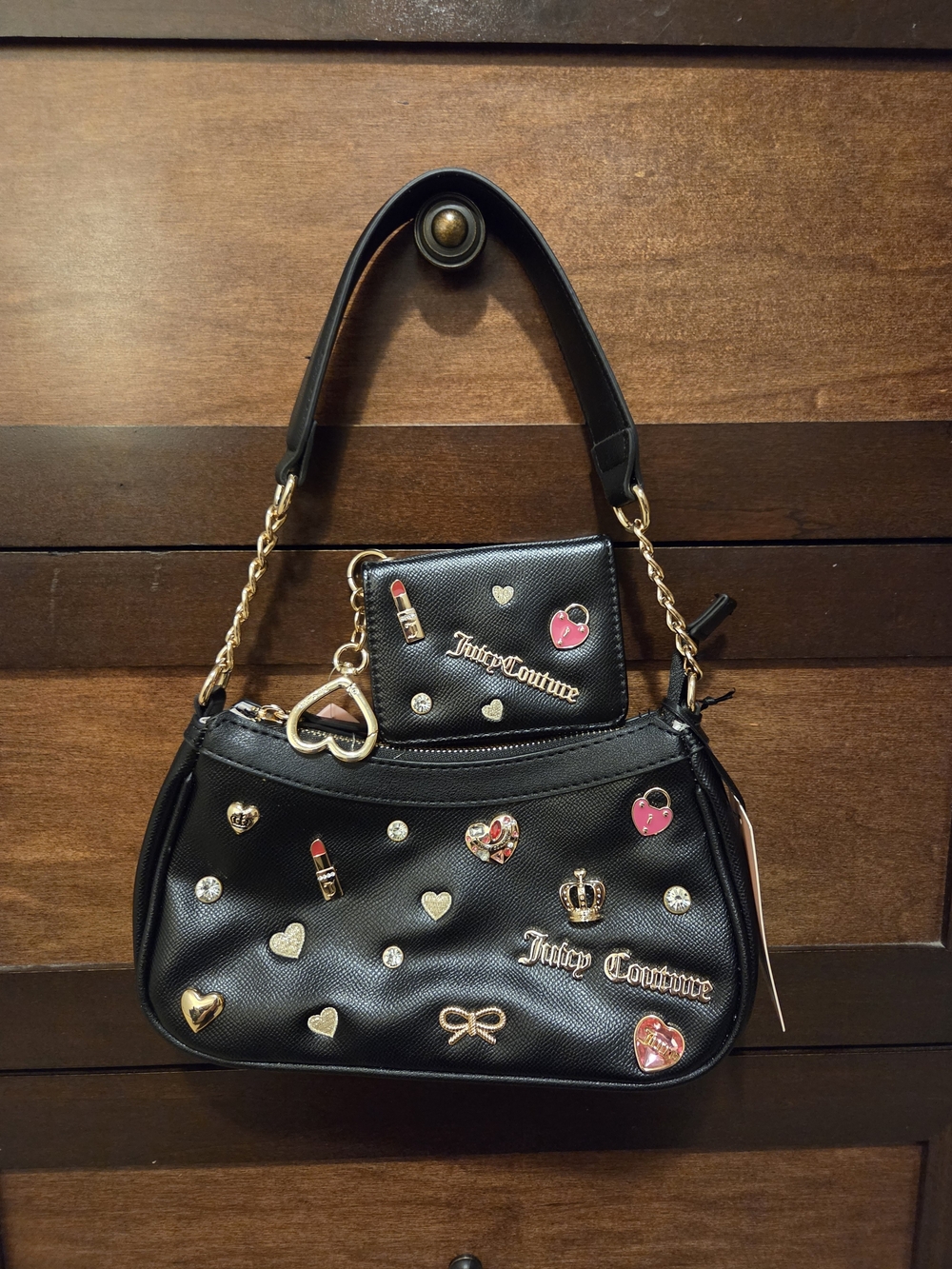 Juicy Couture Black Embellished Shoulder Bag with Gold Hardware